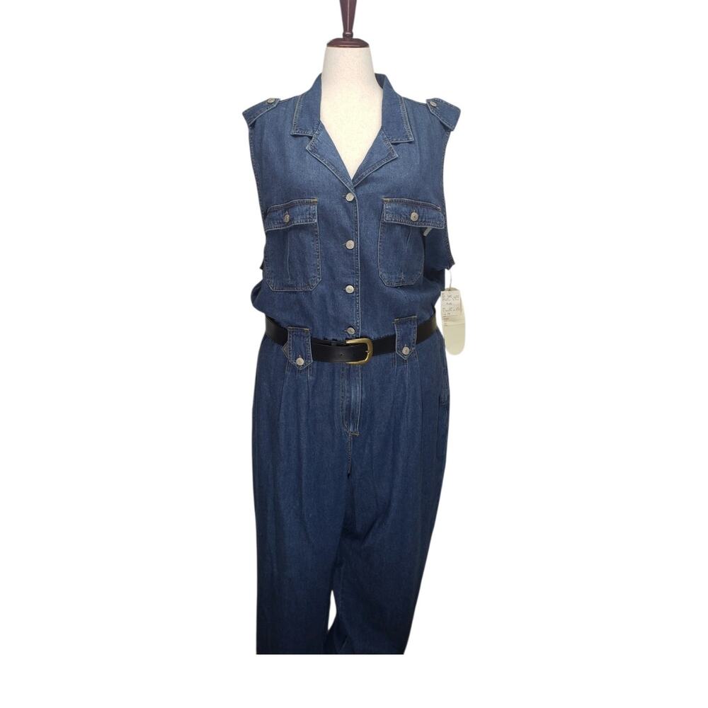 NWT Vintage 90s Revolt Denim Romper Plus 24W Dark Wash Deadstock Jumpsuit